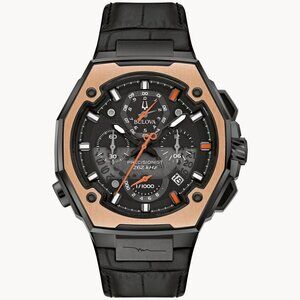Bulova Men's Series X Chronograph Calendar Black Leather Watch 45 MM 98B402